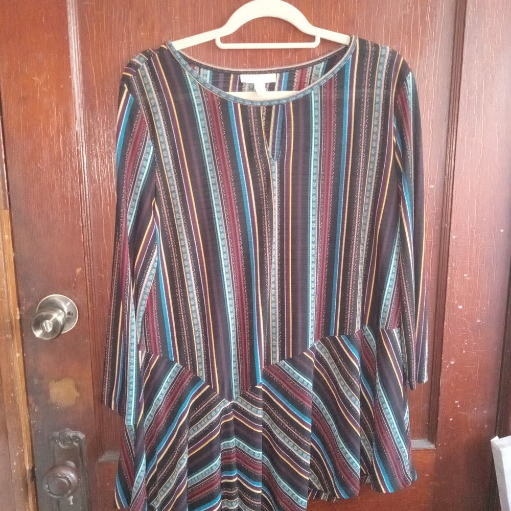 Dana Buchman Colorful Striped Blouse XL 3/4 Sleeve Lightweight